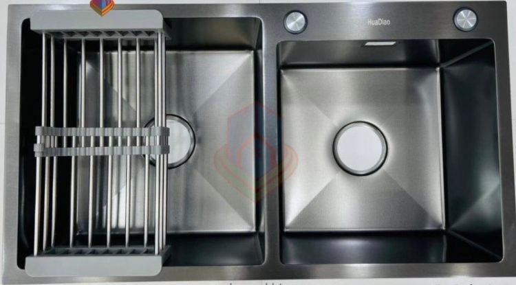 سینک ظرفشویی استیل دودی دو لگن 82 سانت  HuaDiao گرید A